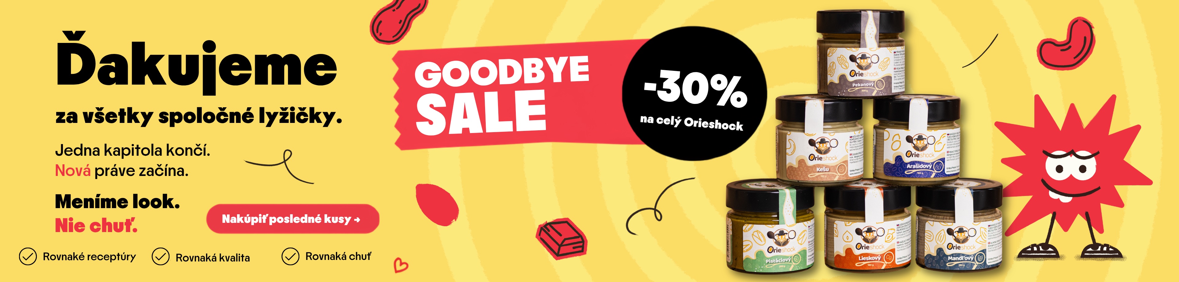 Goodbye sale - najväčšia akcia v roku -30% na celý sortiment od značky Orieshock - orechové maslá & krémy zo Slovenska
