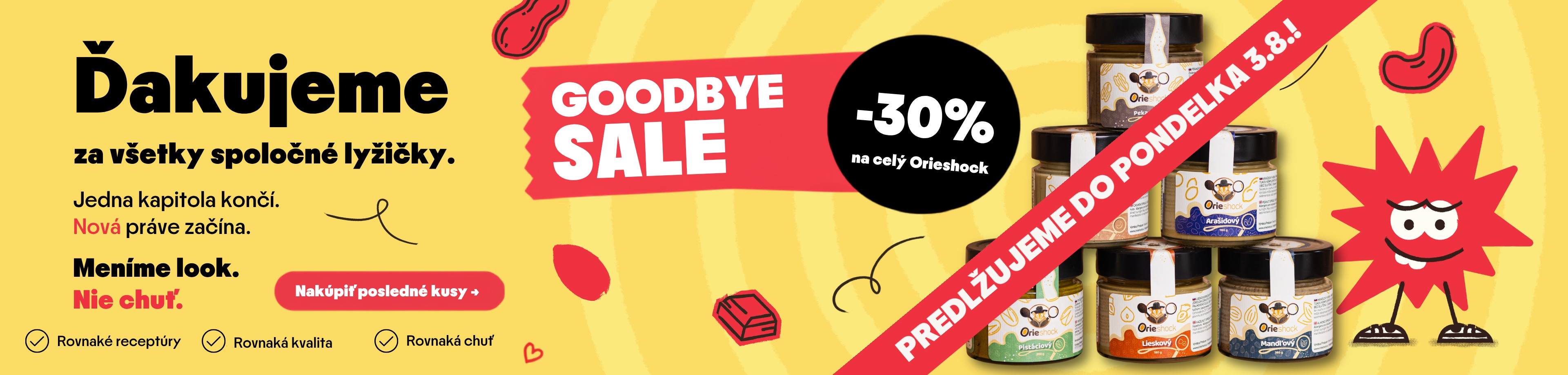 Goodbye sale - najväčšia akcia v roku -30% na celý sortiment od značky Orieshock - orechové maslá & krémy zo Slovenska