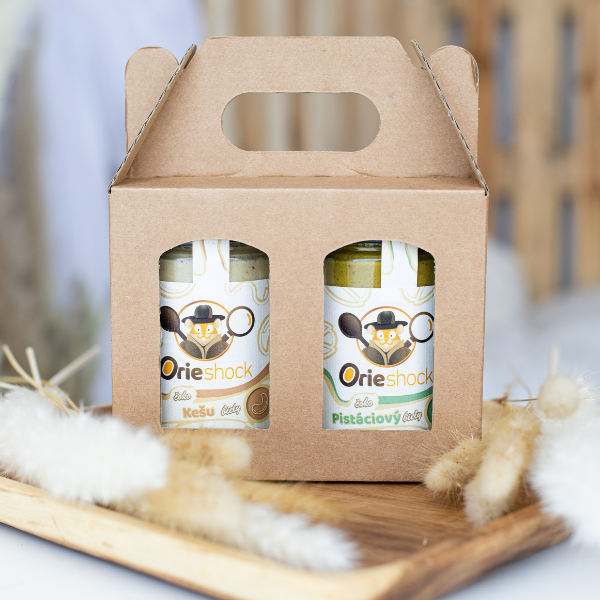 Orieshock darčekový balíček 350g white choco - biela pistácia & biele kešu